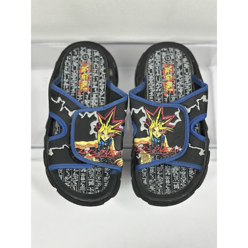 Vintage 1996 Yu-Gi-Oh! Black Shoes Sandals Slides Kids Sz 13 Kazuki Takahashi